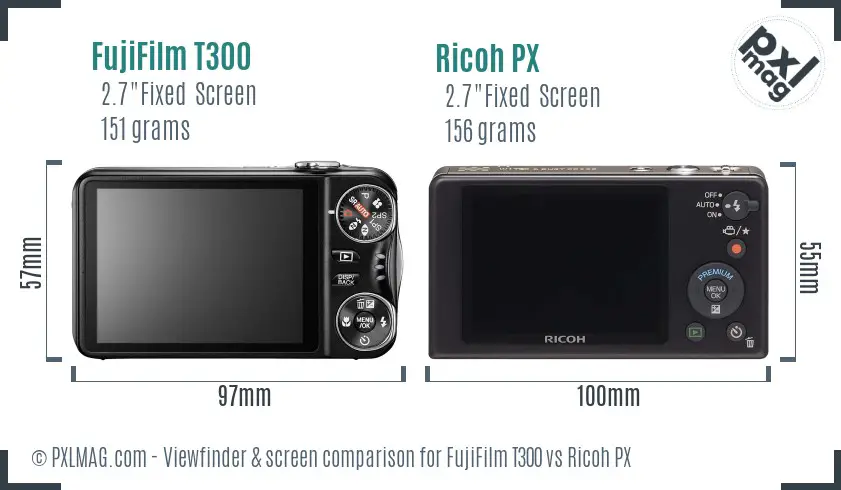 FujiFilm T300 vs Ricoh PX Screen and Viewfinder comparison FujiFilm T300 vs Ricoh PX Screen and Viewfinder comparison