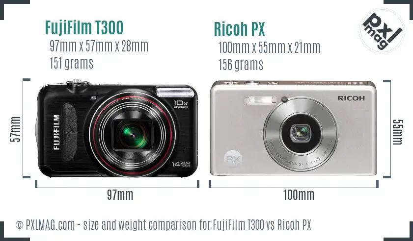 FujiFilm T300 vs Ricoh PX size comparison FujiFilm T300 vs Ricoh PX size comparison