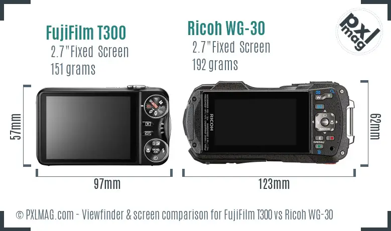 FujiFilm T300 vs Ricoh WG-30 Screen and Viewfinder comparison