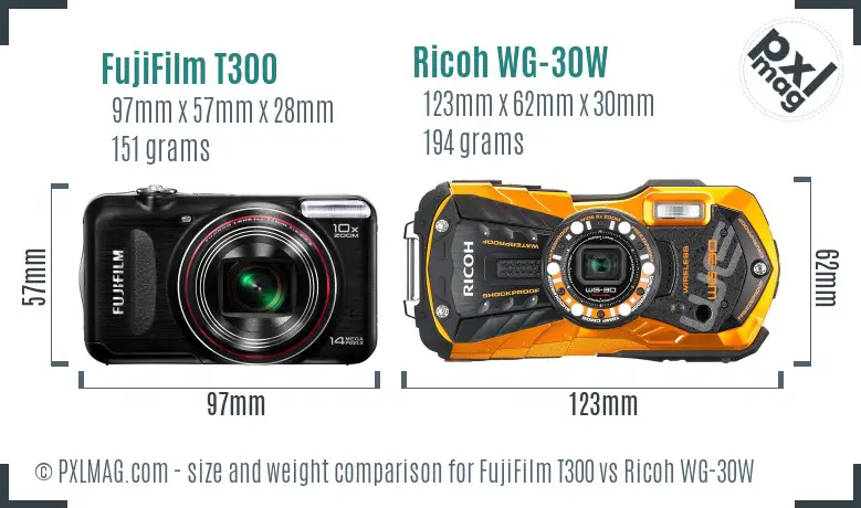 FujiFilm T300 vs Ricoh WG-30W size comparison FujiFilm T300 vs Ricoh WG-30W size comparison