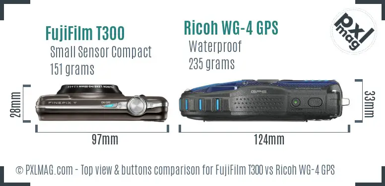 FujiFilm T300 vs Ricoh WG-4 GPS top view buttons comparison