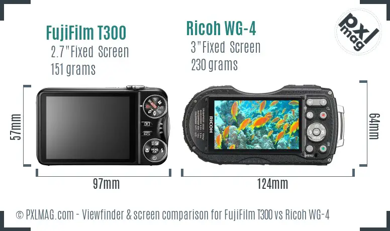 FujiFilm T300 vs Ricoh WG-4 Screen and Viewfinder comparison