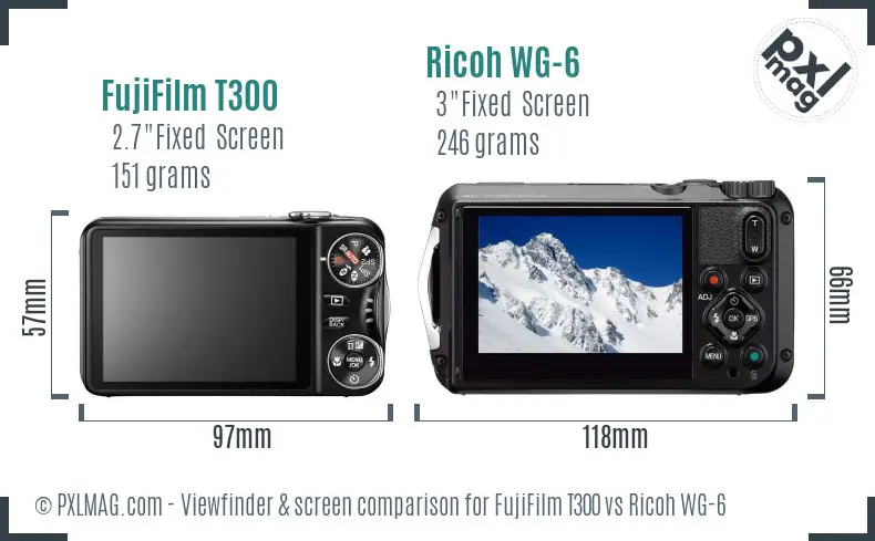 FujiFilm T300 vs Ricoh WG-6 Screen and Viewfinder comparison