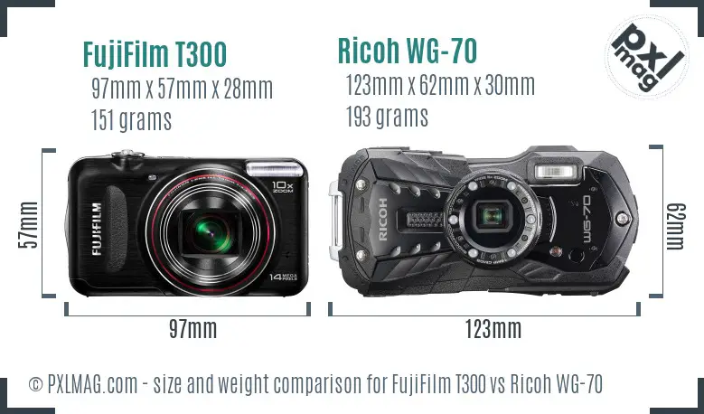 FujiFilm T300 vs Ricoh WG-70 size comparison FujiFilm T300 vs Ricoh WG-70 size comparison