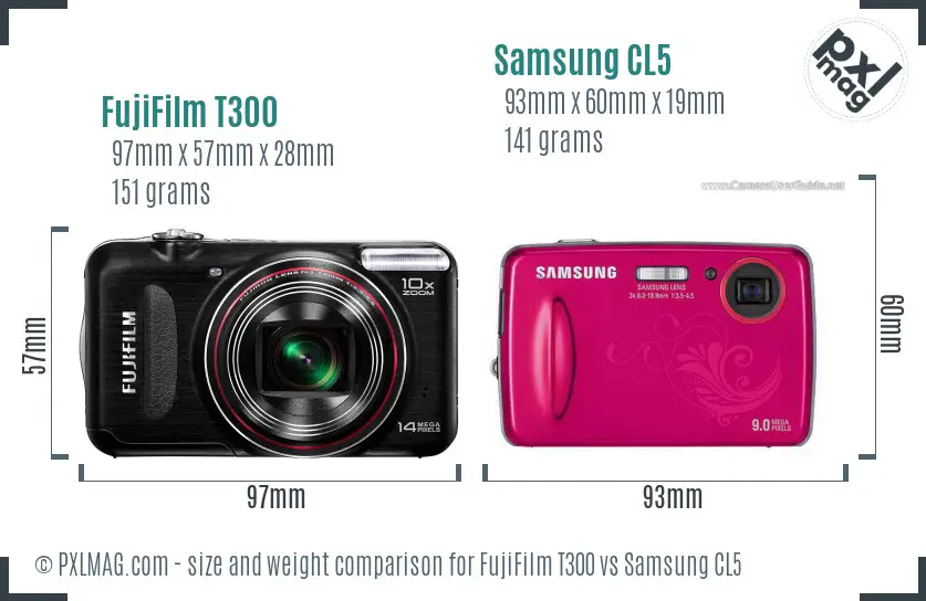 FujiFilm T300 vs Samsung CL5 size comparison FujiFilm T300 vs Samsung CL5 size comparison