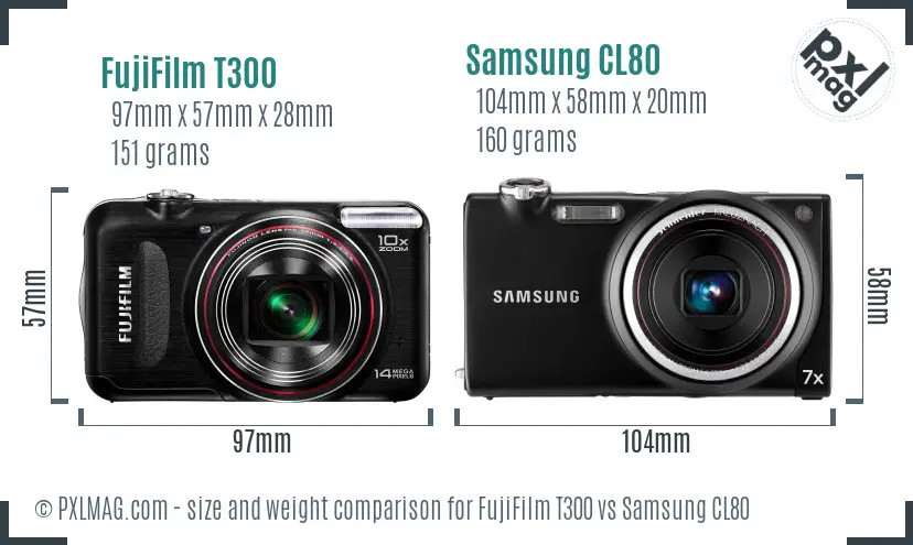 FujiFilm T300 vs Samsung CL80 size comparison