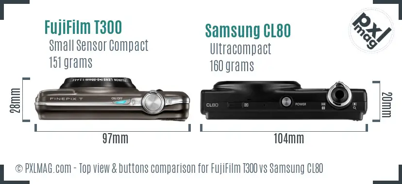 FujiFilm T300 vs Samsung CL80 top view buttons comparison