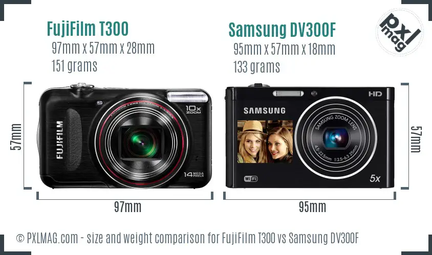 FujiFilm T300 vs Samsung DV300F size comparison FujiFilm T300 vs Samsung DV300F size comparison