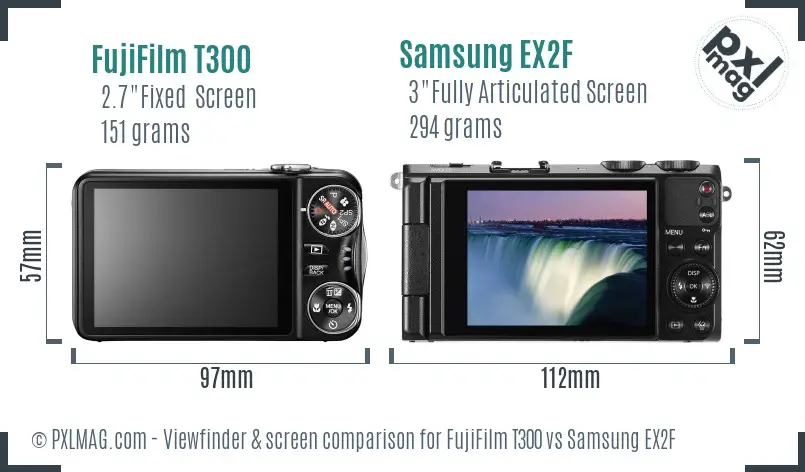 FujiFilm T300 vs Samsung EX2F Screen and Viewfinder comparison