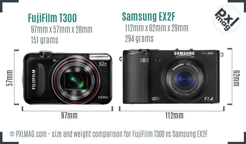 FujiFilm T300 vs Samsung EX2F size comparison