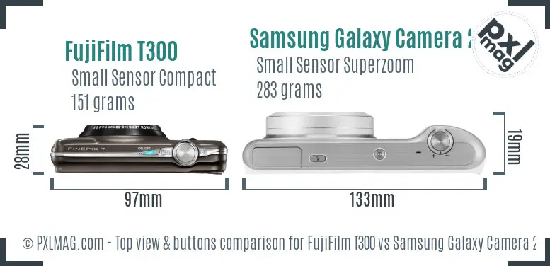 FujiFilm T300 vs Samsung Galaxy Camera 2 top view buttons comparison