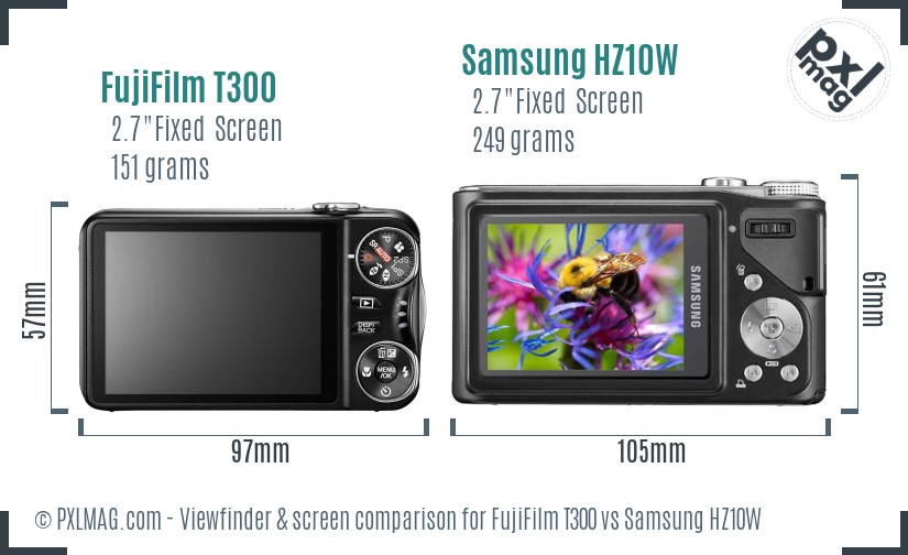 FujiFilm T300 vs Samsung HZ10W Screen and Viewfinder comparison