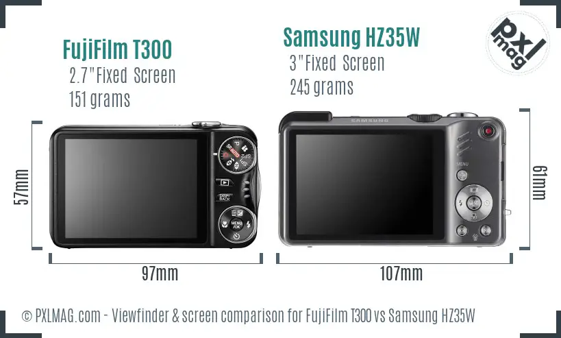 FujiFilm T300 vs Samsung HZ35W Screen and Viewfinder comparison