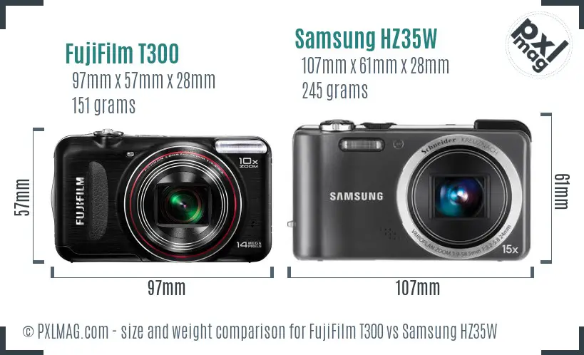 FujiFilm T300 vs Samsung HZ35W size comparison