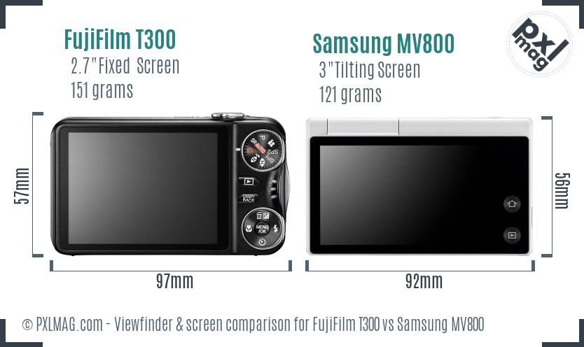FujiFilm T300 vs Samsung MV800 Screen and Viewfinder comparison