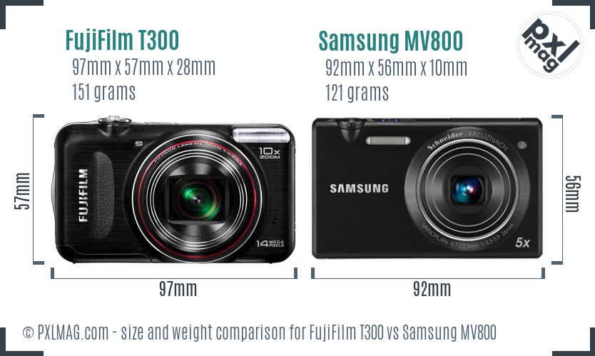 FujiFilm T300 vs Samsung MV800 size comparison