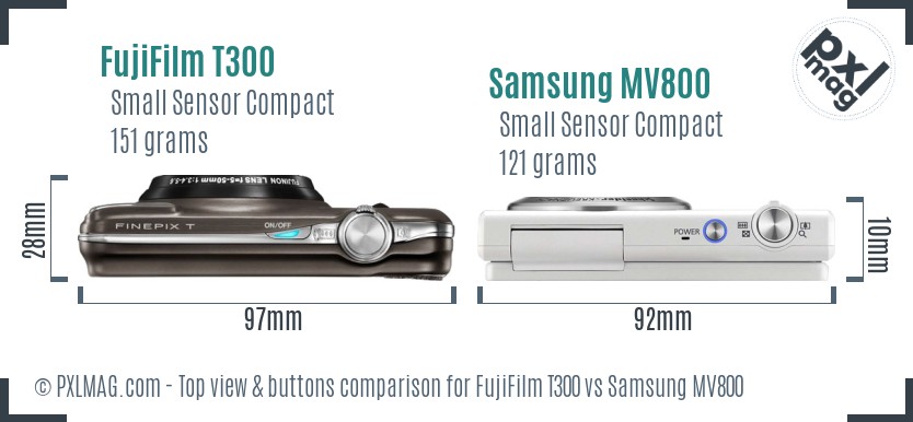 FujiFilm T300 vs Samsung MV800 top view buttons comparison