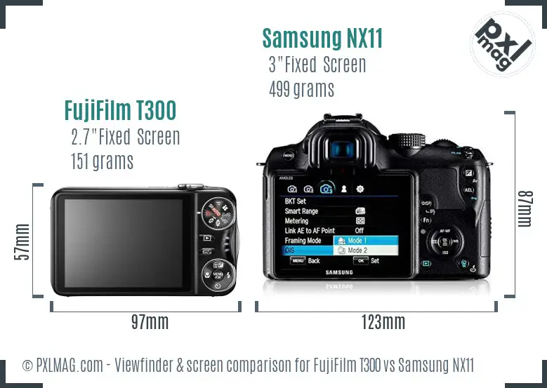 FujiFilm T300 vs Samsung NX11 Screen and Viewfinder comparison