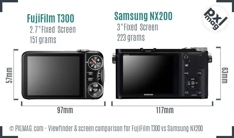 FujiFilm T300 vs Samsung NX200 Screen and Viewfinder comparison