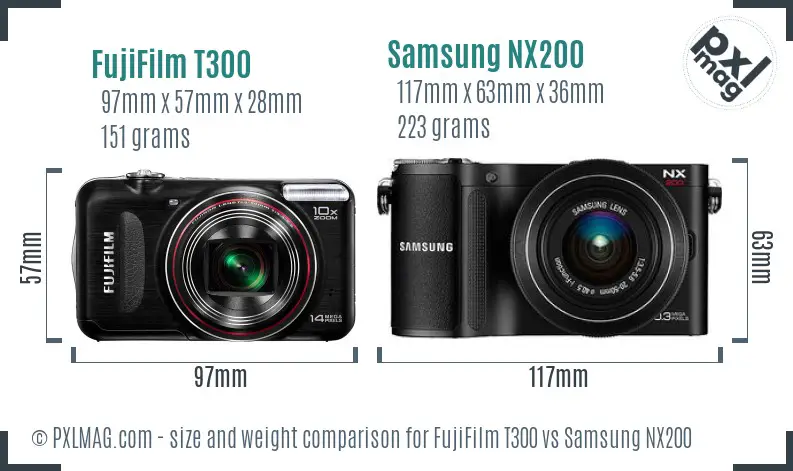 FujiFilm T300 vs Samsung NX200 size comparison