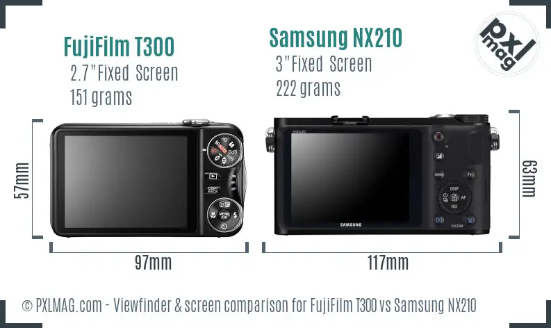 FujiFilm T300 vs Samsung NX210 Screen and Viewfinder comparison