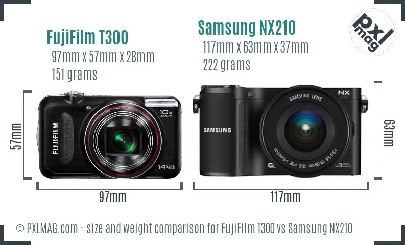 FujiFilm T300 vs Samsung NX210 size comparison