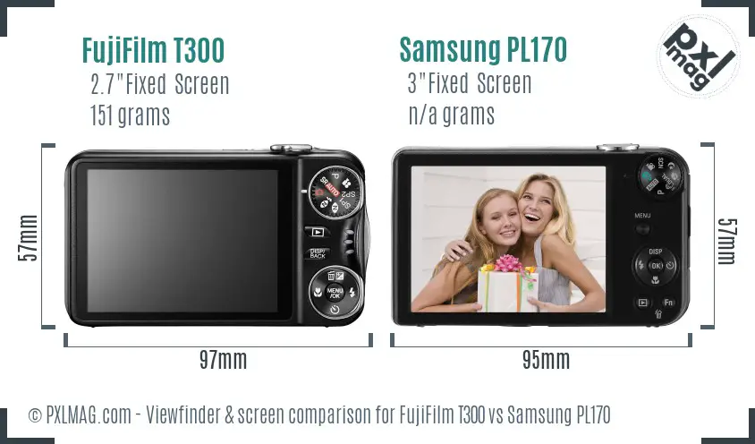 FujiFilm T300 vs Samsung PL170 Screen and Viewfinder comparison