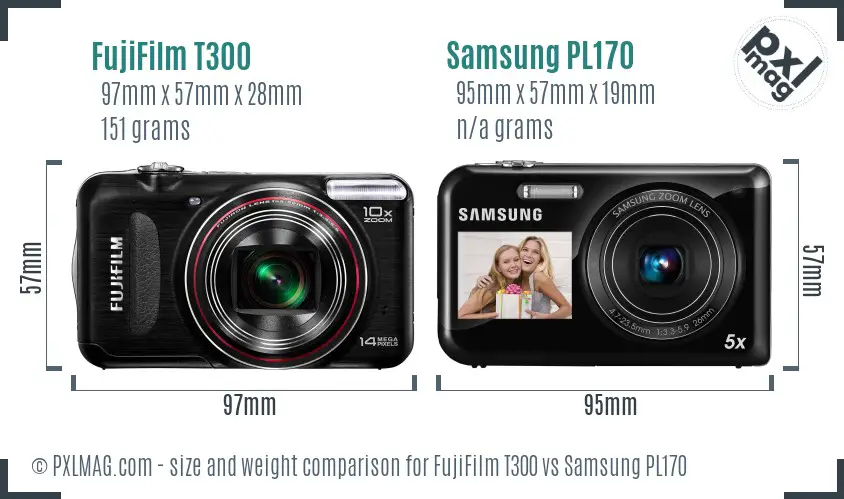 FujiFilm T300 vs Samsung PL170 size comparison