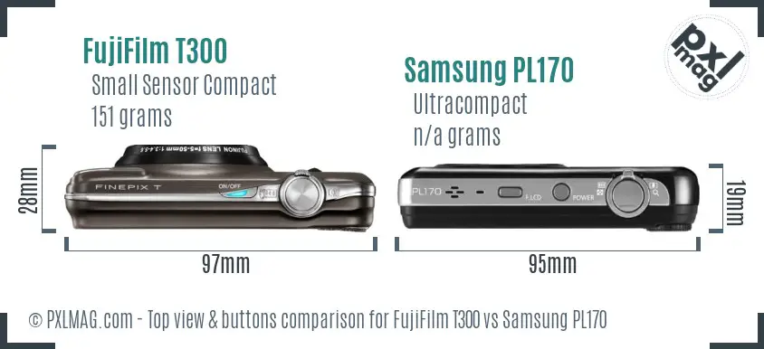 FujiFilm T300 vs Samsung PL170 top view buttons comparison