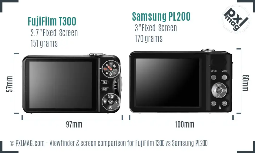 FujiFilm T300 vs Samsung PL200 Screen and Viewfinder comparison