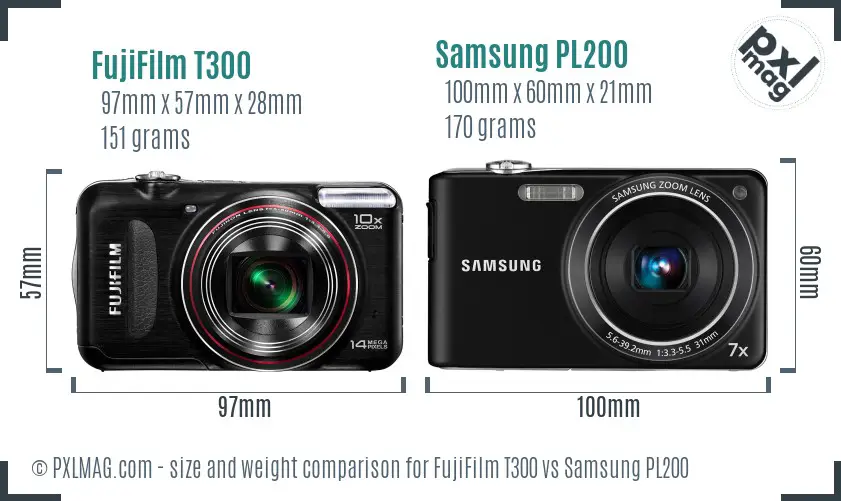 FujiFilm T300 vs Samsung PL200 size comparison