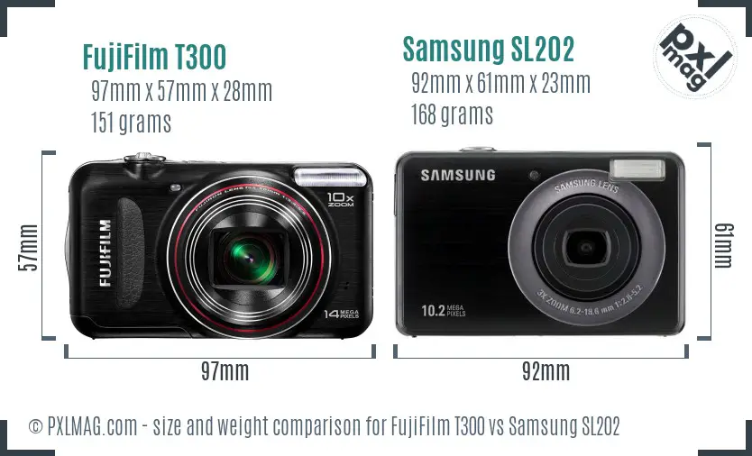 FujiFilm T300 vs Samsung SL202 size comparison