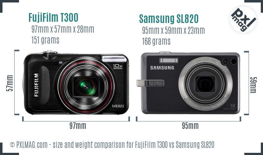 FujiFilm T300 vs Samsung SL820 size comparison