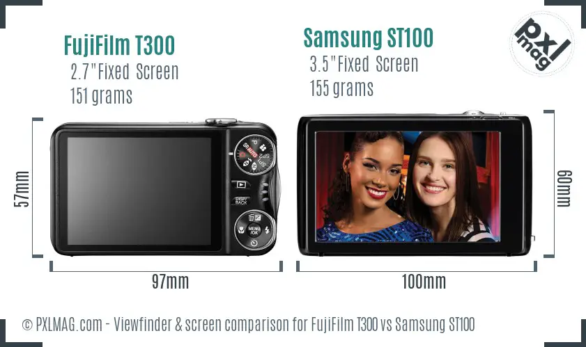 FujiFilm T300 vs Samsung ST100 Screen and Viewfinder comparison