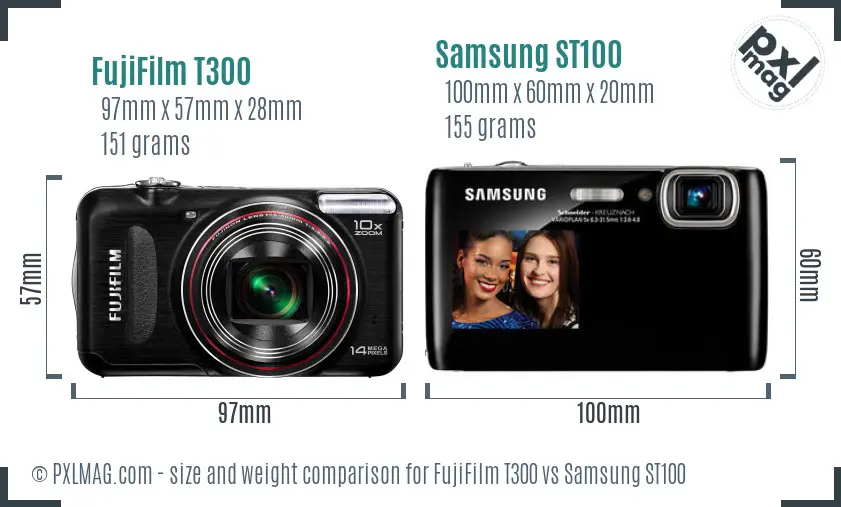 FujiFilm T300 vs Samsung ST100 size comparison