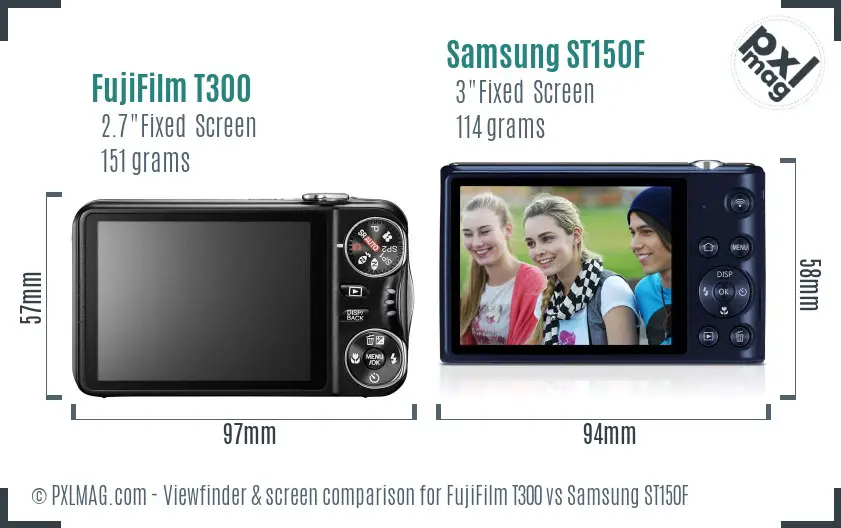 FujiFilm T300 vs Samsung ST150F Screen and Viewfinder comparison