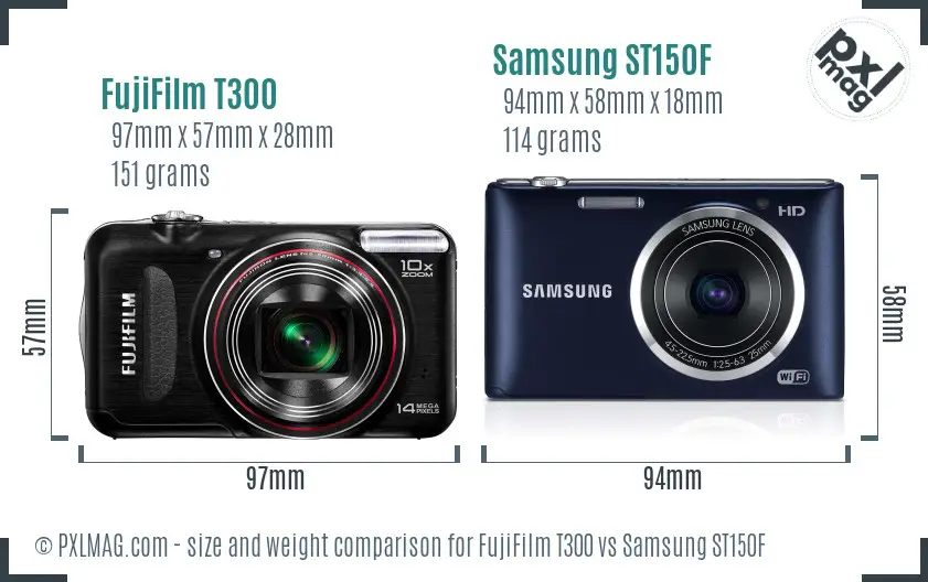 FujiFilm T300 vs Samsung ST150F size comparison