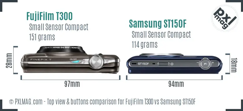 FujiFilm T300 vs Samsung ST150F top view buttons comparison