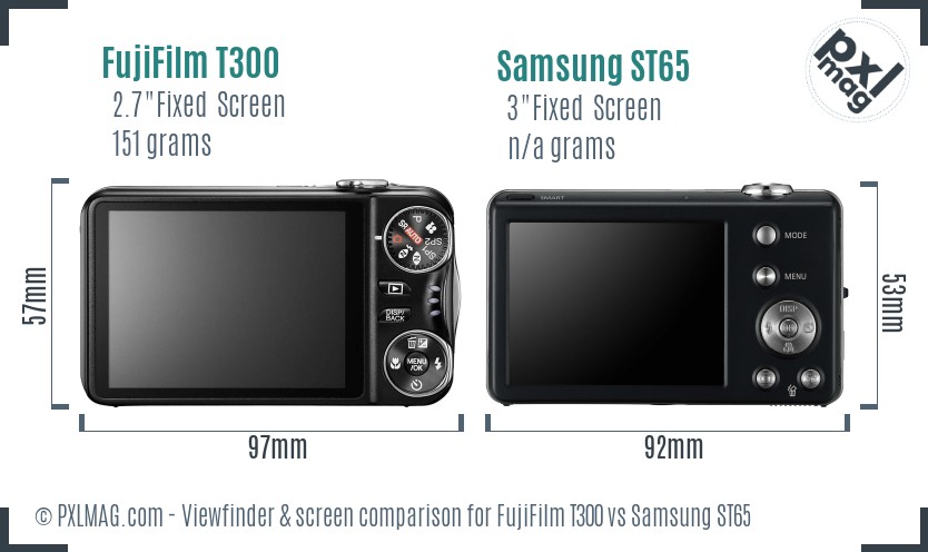 FujiFilm T300 vs Samsung ST65 Screen and Viewfinder comparison