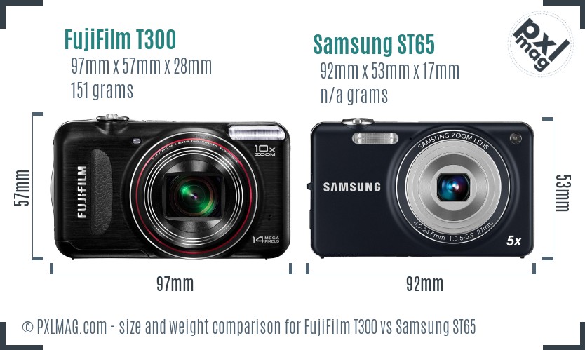 FujiFilm T300 vs Samsung ST65 size comparison FujiFilm T300 vs Samsung ST65 size comparison