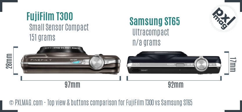 FujiFilm T300 vs Samsung ST65 top view buttons comparison