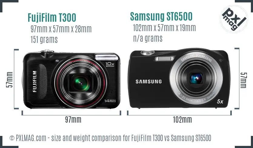 FujiFilm T300 vs Samsung ST6500 size comparison