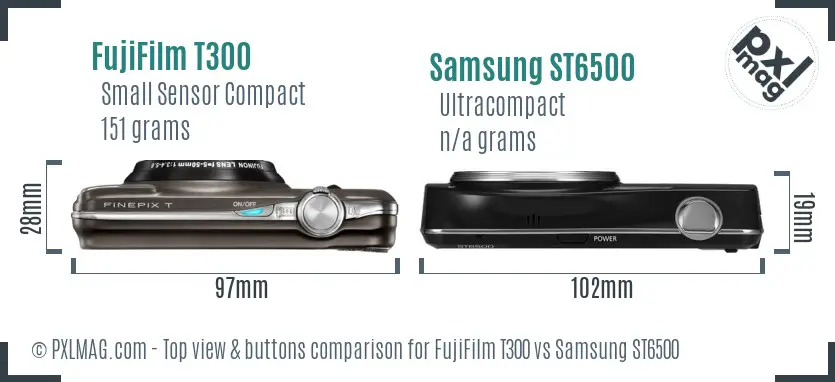 FujiFilm T300 vs Samsung ST6500 top view buttons comparison