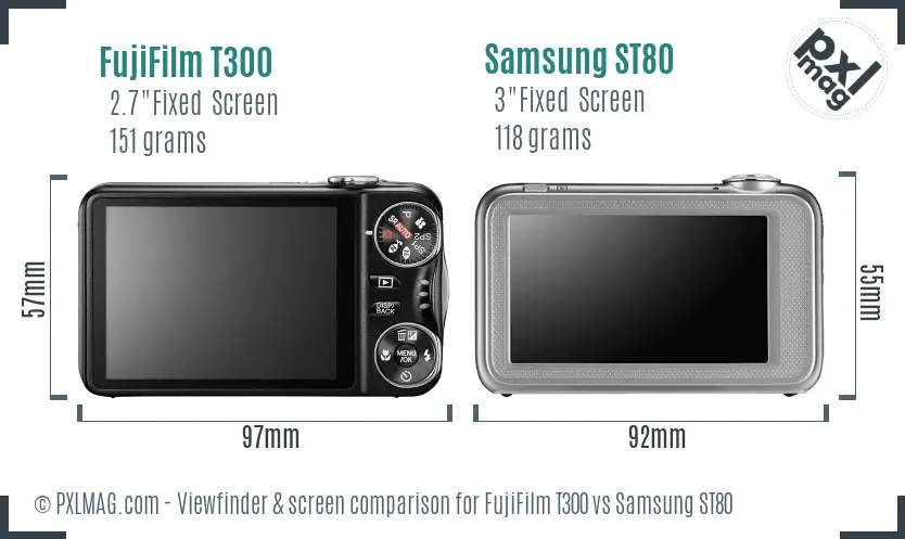 FujiFilm T300 vs Samsung ST80 Screen and Viewfinder comparison