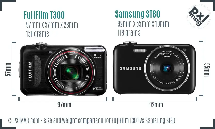 FujiFilm T300 vs Samsung ST80 size comparison
