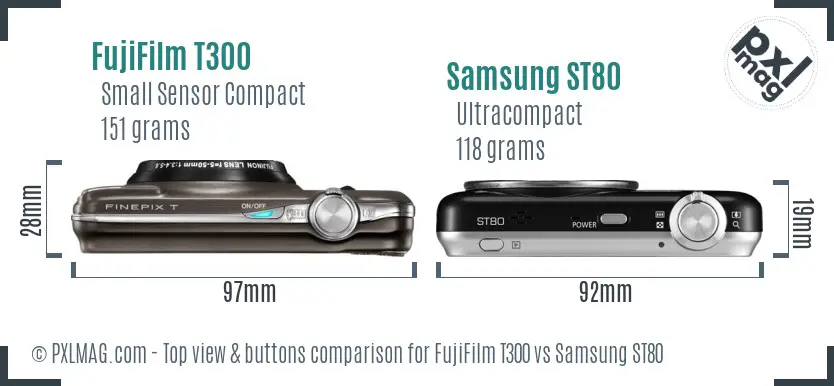 FujiFilm T300 vs Samsung ST80 top view buttons comparison
