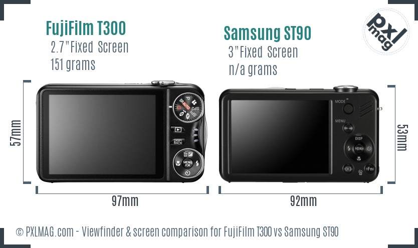 FujiFilm T300 vs Samsung ST90 Screen and Viewfinder comparison
