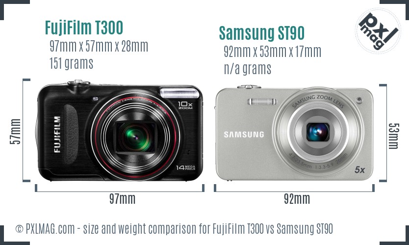 FujiFilm T300 vs Samsung ST90 size comparison