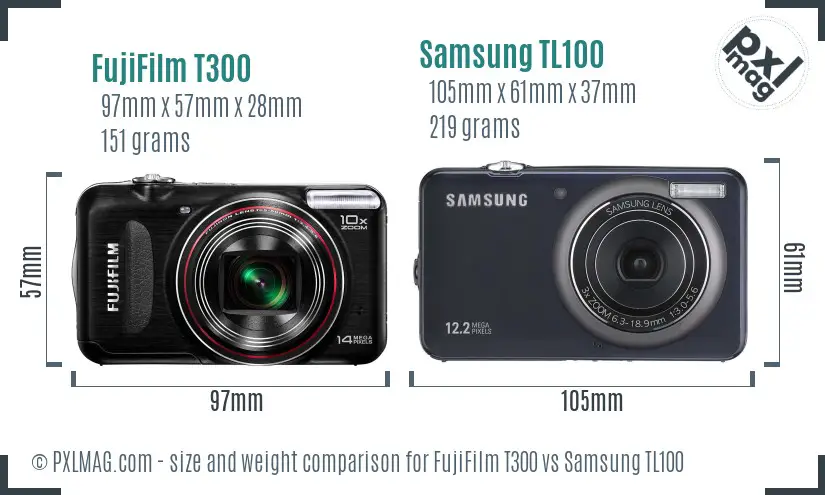 FujiFilm T300 vs Samsung TL100 size comparison