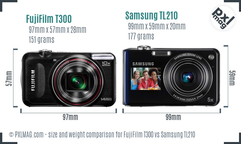 FujiFilm T300 vs Samsung TL210 size comparison